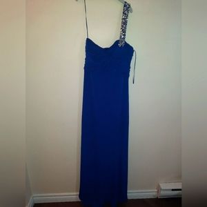 Vintage Royal Blue Gown with Single Decorative Gemstone Strap